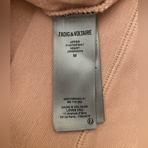 Zadig & Voltaire Upper Photoprint Heart Sweatshirt. Color is Blush. Size Medium - Picture 7 of 10